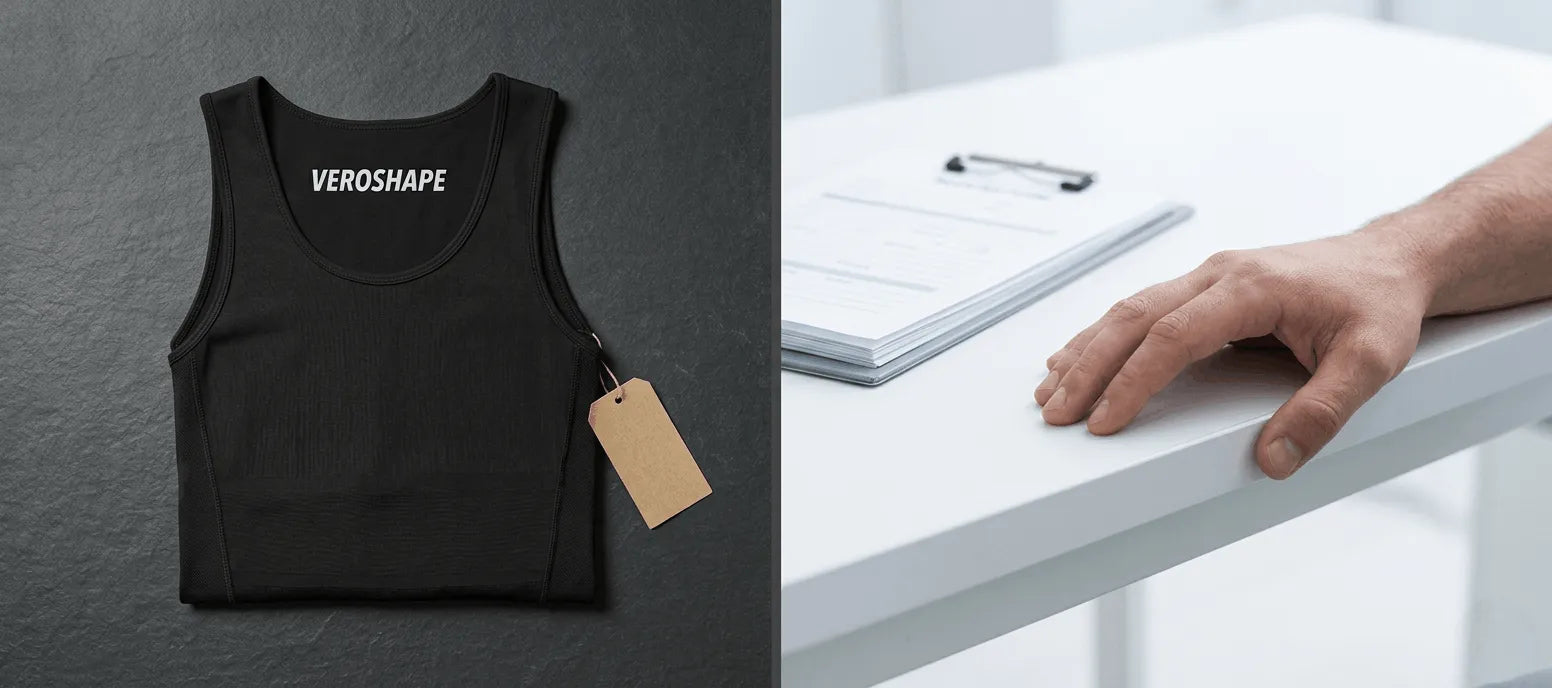 Comparison between VeroSHAPE men's compression tank and a medical consultation for gynecomastia treatment